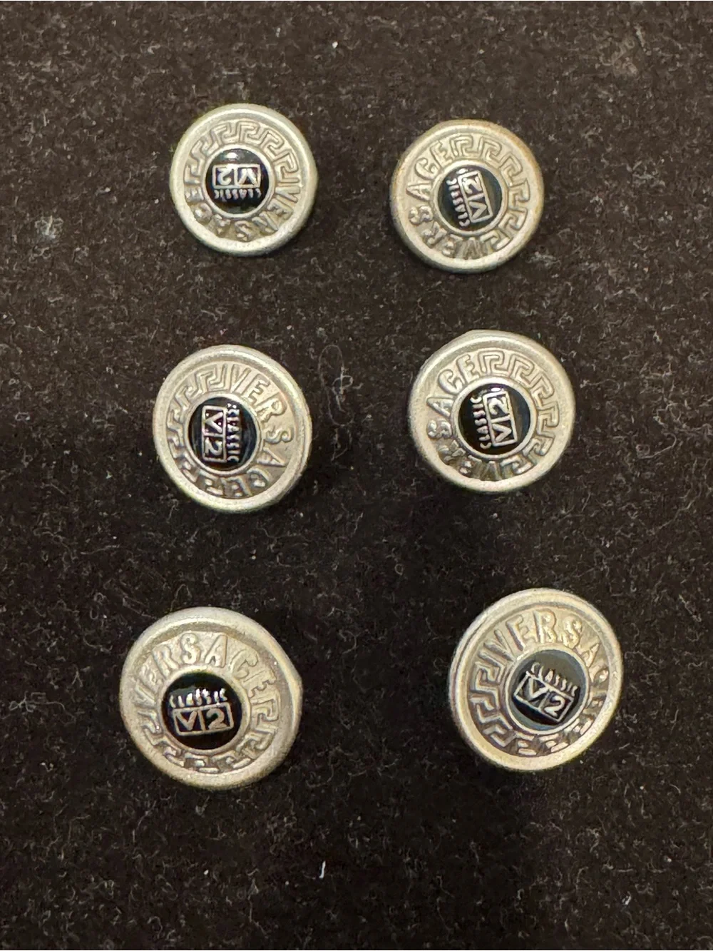 Versace Silver and Black Logo Buttons Set of 6, 12.5mm